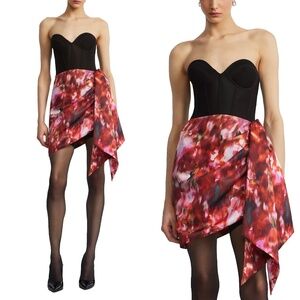 NEW BCBGMAXAZRIA Strapless BUSTIER Mixed Media SATIN Wrap COCKTAIL Mini DRESS 4